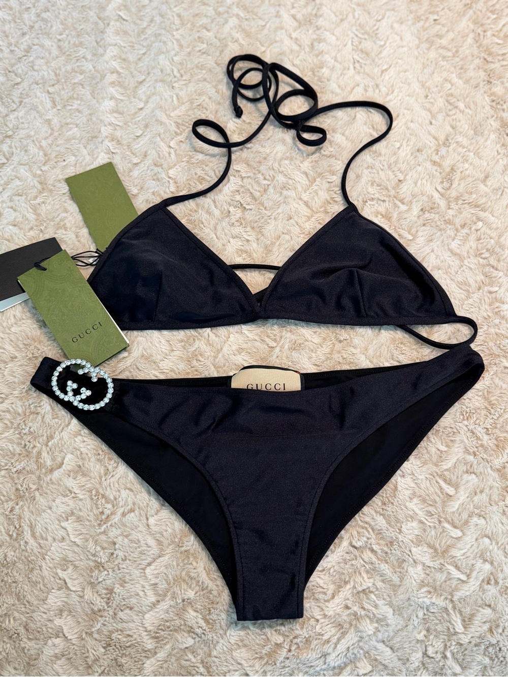 Gucci Black Triangle Bikini Set with Crystal Double-G Accent - Picture 4 of 5
